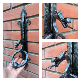 Hand Forged Dragon Door Knocker: Medieval Style Metal Decor