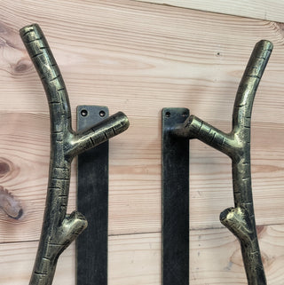 Forged Branch Door Handles: Rustic Metal Barn Door Pulls (Pair)
