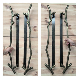 Forged Branch Door Handles: Rustic Metal Barn Door Pulls (Pair)