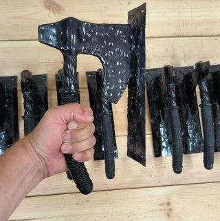 Forged Iron Axe Door Handle: Viking Barn Door Pull
