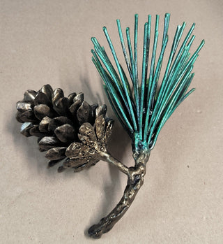 Handmade Forged Iron Pine Cone Sculpture: Metal Coniferous Branch Ornament