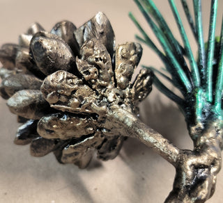 Handmade Forged Iron Pine Cone Sculpture: Metal Coniferous Branch Ornament