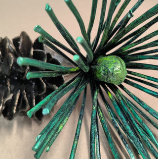 Handmade Forged Iron Pine Cone Sculpture: Metal Coniferous Branch Ornament