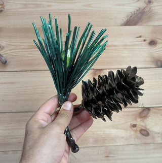 Handmade Forged Iron Pine Cone Sculpture: Metal Coniferous Branch Ornament