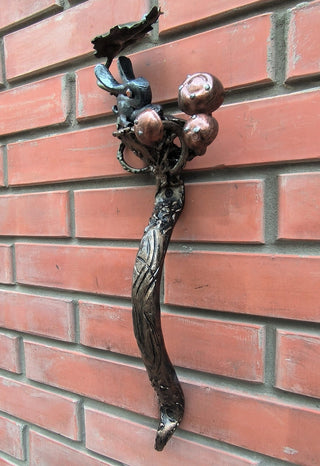 Handmade Metal Bunny Door Handle: Rustic Home or Garden Decor