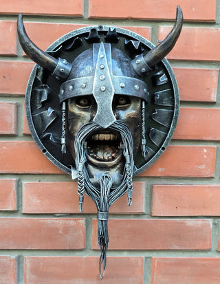 Handmade Metal Viking Warrior Wall Panel - Unique Home Decor