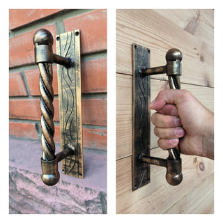 Front Door handle, Hand forged handle, Metal handle, Barn door handle, Door decor, Wrought hardware, Metal forged handle