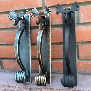 Handmade Metal Moose Door Handle: Rustic Barn Door Pull, available in 3 finishes