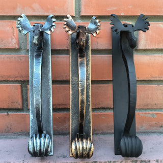 Handmade Metal Moose Door Handle: Rustic Barn Door Pull, available in 3 finishes