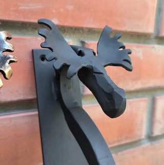 Handmade Metal Moose Door Handle: Rustic Barn Door Pull, available in 3 finishes