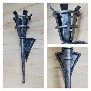 Hand Forged Wrought Iron Wall Sconce: Medieval Viking Torch Lantern