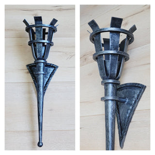 Hand Forged Wrought Iron Wall Sconce: Medieval Viking Torch Lantern