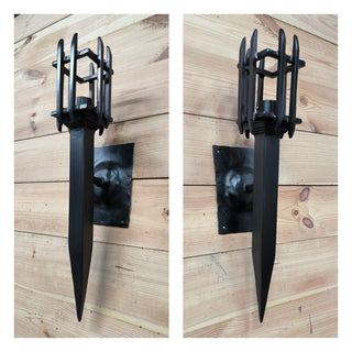 Hand Forged Wrought Iron Wall Sconce: Medieval Viking Torch Lantern