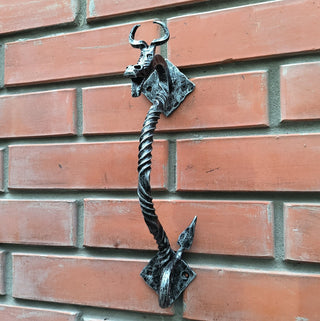 Dragon door handle, door handle, metal handle, hand forged handle, barn door handle, door decor, wrought hardware, metal forged handle