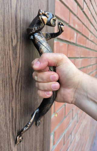 The door handle dog, barn door handle, door handle, metal handle, hand forged handle