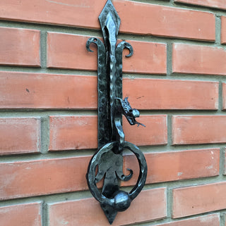 Hand Forged Dragon Door Knocker: Medieval Style Metal Decor