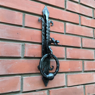 Hand Forged Dragon Door Knocker: Medieval Style Metal Decor