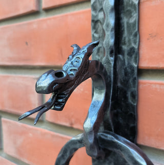 Hand Forged Dragon Door Knocker: Medieval Style Metal Decor