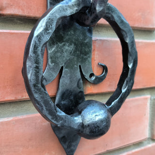 Hand Forged Dragon Door Knocker: Medieval Style Metal Decor