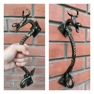 Dragon door handle, door handle, metal handle, hand forged handle, barn door handle, door decor, wrought hardware, metal forged handle