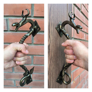 Dragon door handle, door handle, metal handle, hand forged handle, barn door handle, door decor, wrought hardware, metal forged handle