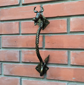 Hand Forged Dragon Door Handle: Wrought Iron Barn Door Decor