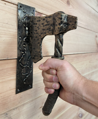 Forged Iron Axe Door Handle: Viking Barn Door Pull