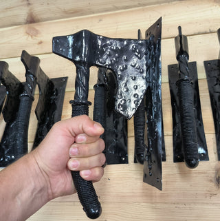 Forged Iron Axe Door Handle: Viking Barn Door Pull