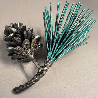 Handmade Forged Iron Pine Cone Sculpture: Metal Coniferous Branch Ornament