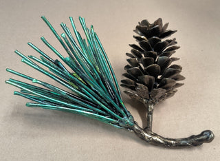 Handmade Forged Iron Pine Cone Sculpture: Metal Coniferous Branch Ornament