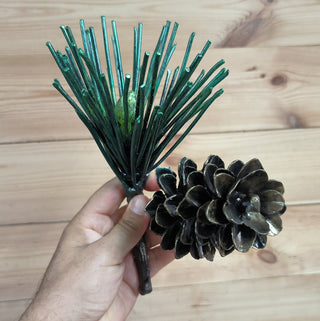 Handmade Forged Iron Pine Cone Sculpture: Metal Coniferous Branch Ornament
