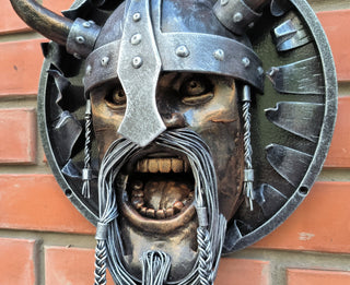 Handmade Metal Viking Warrior Wall Panel - Unique Home Decor
