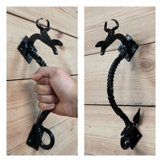 Hand Forged Dragon Door Handle: Wrought Iron Barn Door Decor