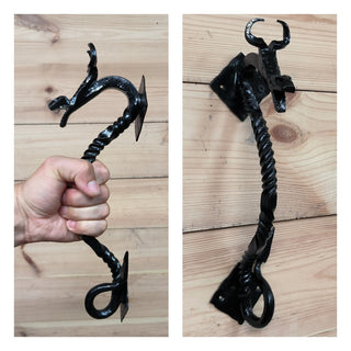 Hand Forged Dragon Door Handle: Wrought Iron Barn Door Decor