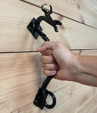 Hand Forged Dragon Door Handle: Wrought Iron Barn Door Decor
