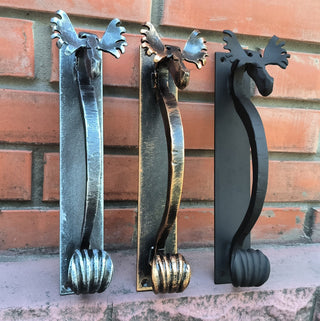 Handmade Metal Moose Door Handle: Rustic Barn Door Pull, available in 3 finishes