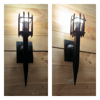 Hand Forged Wrought Iron Wall Sconce: Medieval Viking Torch Lantern