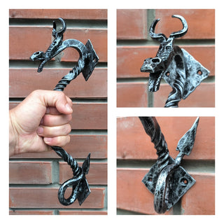 Hand Forged Dragon Door Handle: Wrought Iron Barn Door Decor