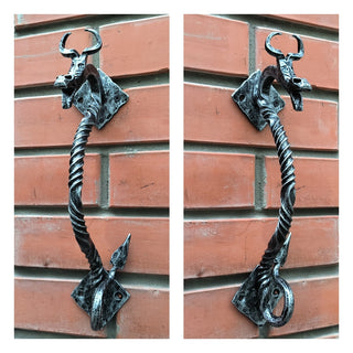 Dragon door handle, door handle, metal handle, hand forged handle, barn door handle, door decor, wrought hardware, metal forged handle