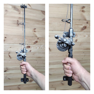Hand Forged Fishing Rod Door Handle: Unique Iron Door Pull (30")