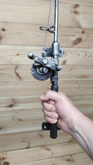 Hand Forged Fishing Rod Door Handle: Unique Iron Door Pull (30")
