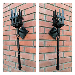 Handmade Forged Black Wall Sconce: Medieval Torch Light