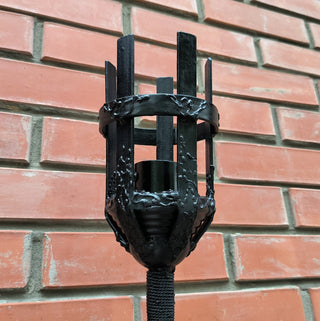 Hand Forged Black Wall Sconce: Medieval Torch Style
