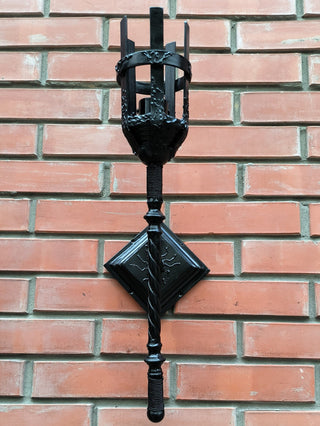 Hand Forged Black Wall Sconce: Medieval Torch Style