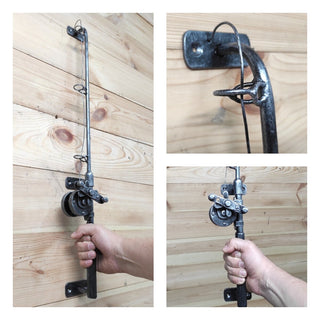Hand Forged Fishing Rod Door Handle: Unique Iron Door Pull (30")