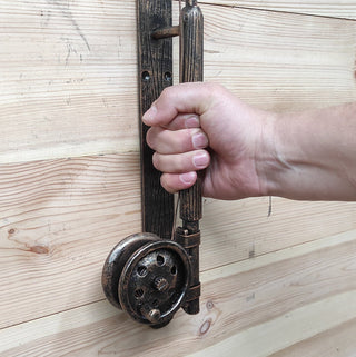 Hand Forged Fishing Rod Door Handle: Unique Iron Barn Door Pull