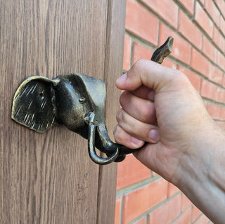 Elephant door handle, door handle, metal handle, hand forged handle, barn door handle, door decor, wrought hardware, metal forged handle