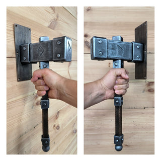 Forged Iron Hammer Door Handle: Viking Barn Door Pull