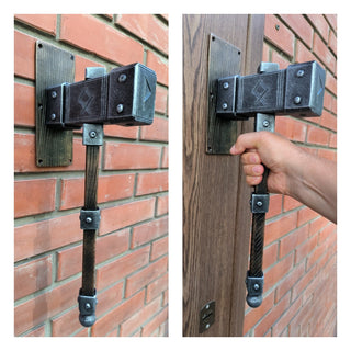Forged Iron Hammer Door Handle: Viking Barn Door Pull