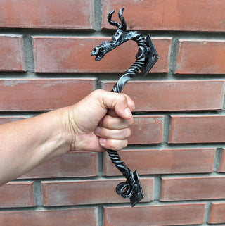 Hand Forged Dragon Door Handle: Wrought Iron Barn Door Decor